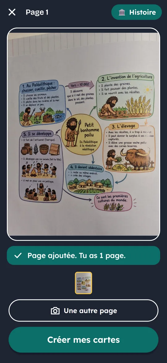 L'écran photo de Yetimo, avec une page de leçon d'histoire