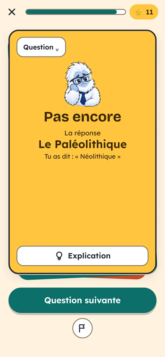 Une carte « Pas encore » avec la bonne réponse